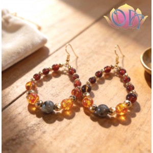 BRINCOS BOHO HOLISTIC - AMBAR SANGUE DE DRAGÃO